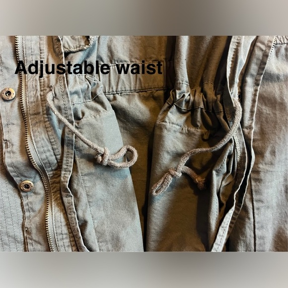 Love Tree Women’s Olive Green Utility Jacket Pockets Adjustable Waist Sz Medium - Picture 16 of 16
